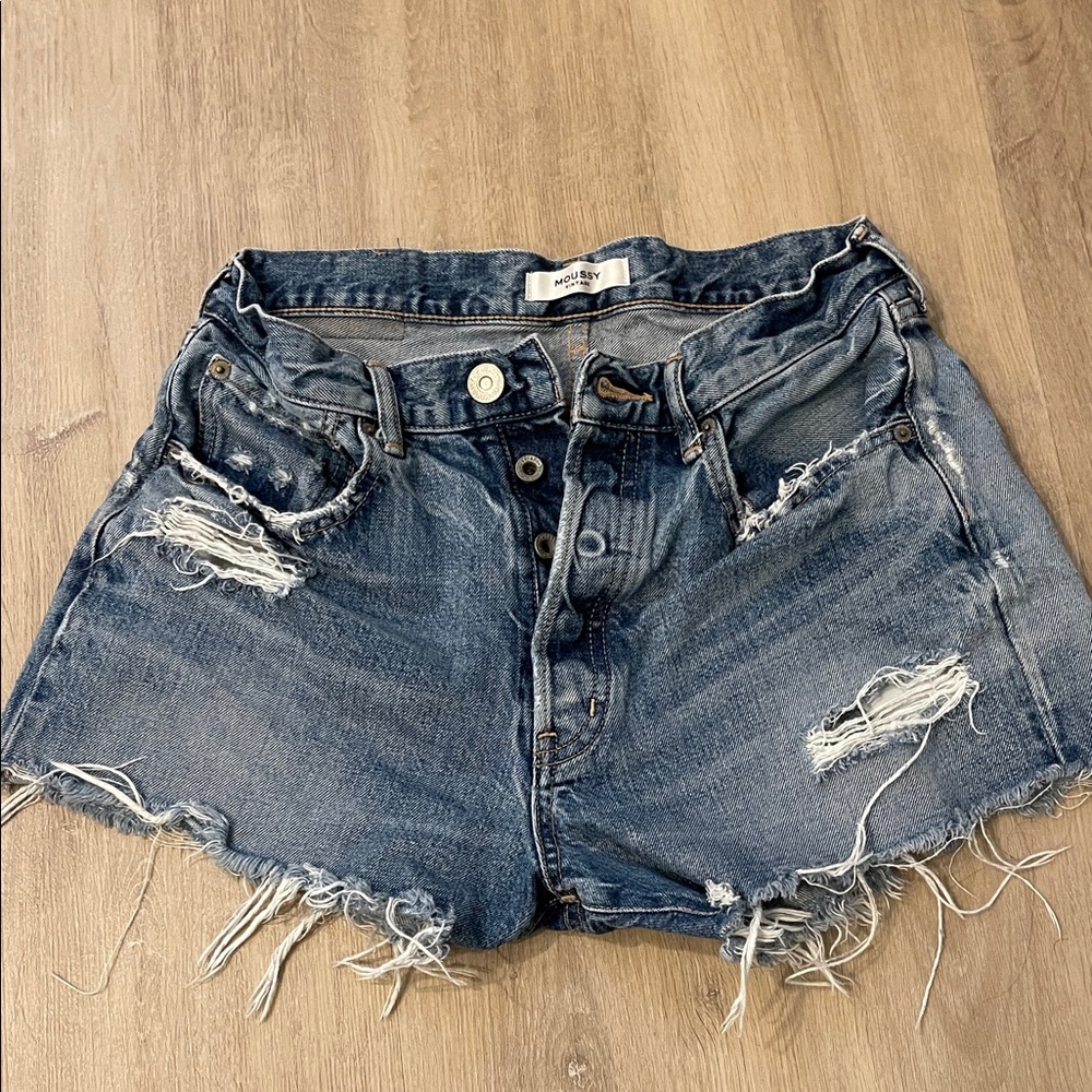 Moussy Blue Distressed Denim Shorts